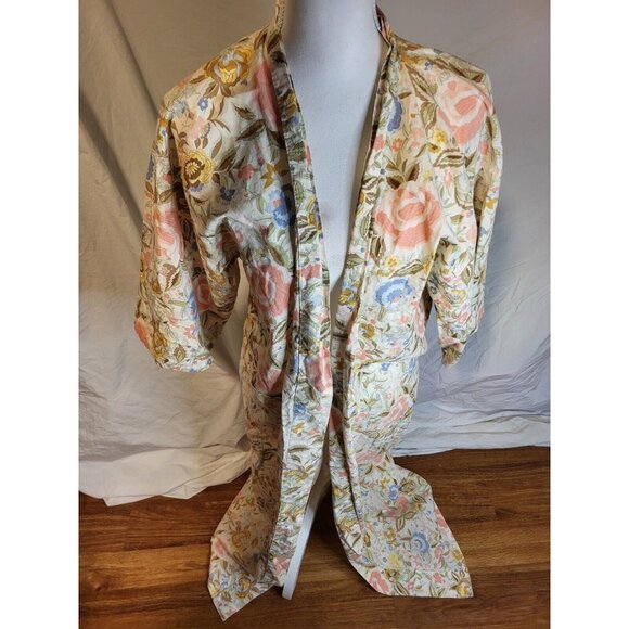 SMITHSONIAN INSTITUTION Cream Japanese Kimono Caftan Robe Floral Print Size‎ M? - Picture 1 of 6